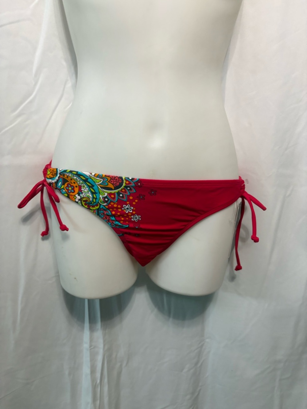 Athleta Red Tie-Side Bikini Bottom with Multicolor Paisley Accent